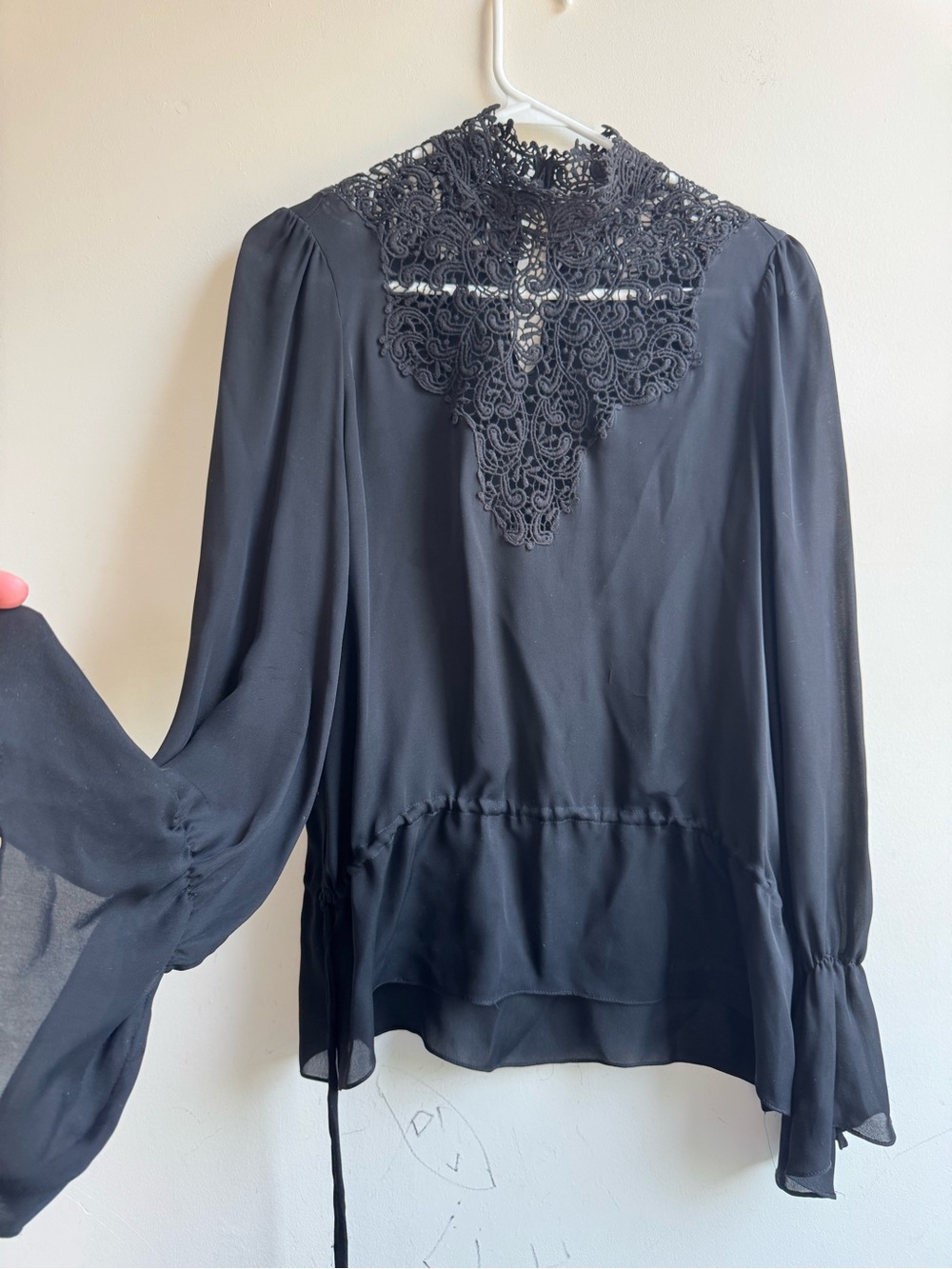 ZaraBlack Lace Yoke Long-Sleeve Top